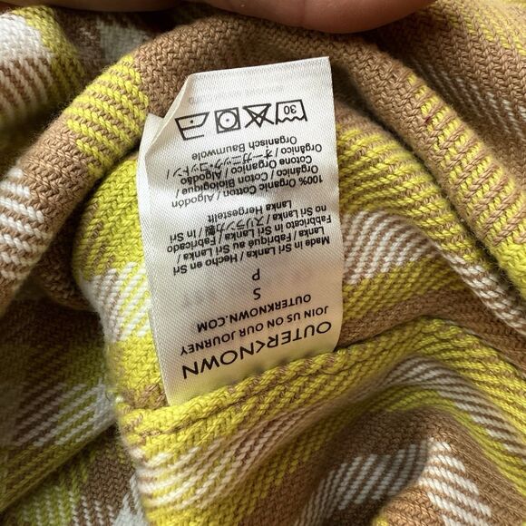 OUTERKNOWN Blanket Shirt Small Flannel Plaid Beige Yellow Tunic Dress NEW $168 - Picture 8 of 8